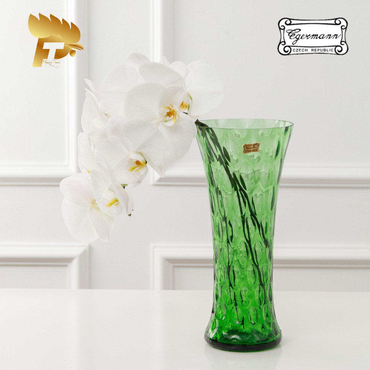 LỌ HOA PHA LÊ MÀU XANH OPTIKA CHO NGƯỜI MỆNH MỘC CAO 30 CM